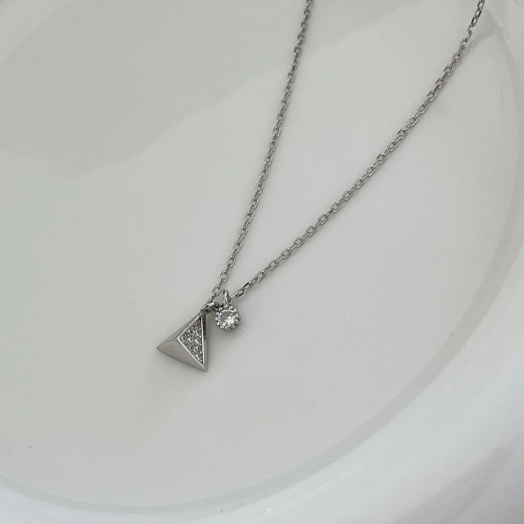 坠链均925银合成锆石 韩ins时尚百搭气质简约  立体几何三角项链