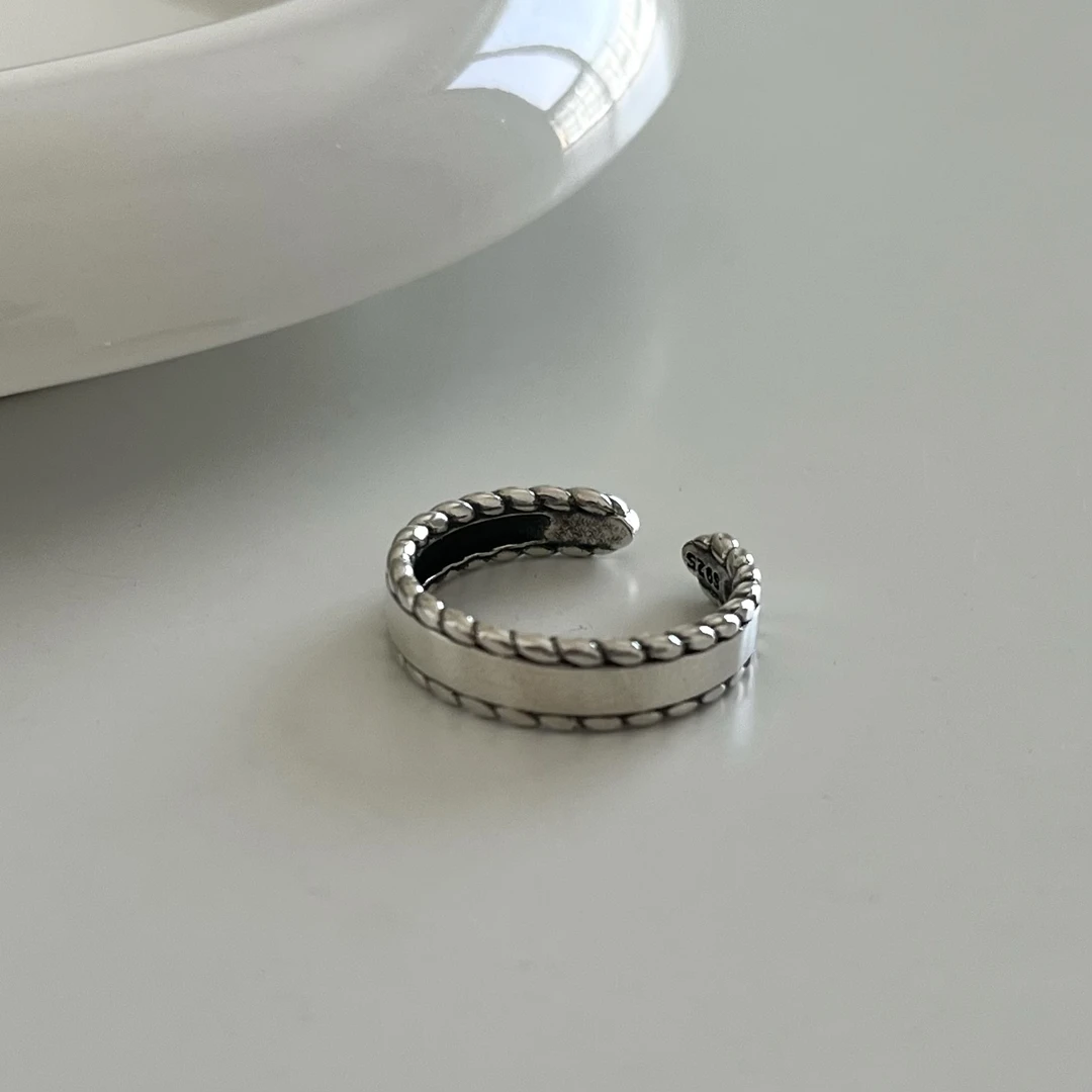 925银戒指 韩ins风时尚百搭气质简约雅丹 做旧链条戒指