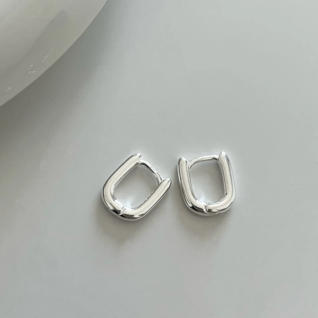 925银耳饰 韩ins风时尚百搭气质简约雅丹 实心u型素圈耳扣