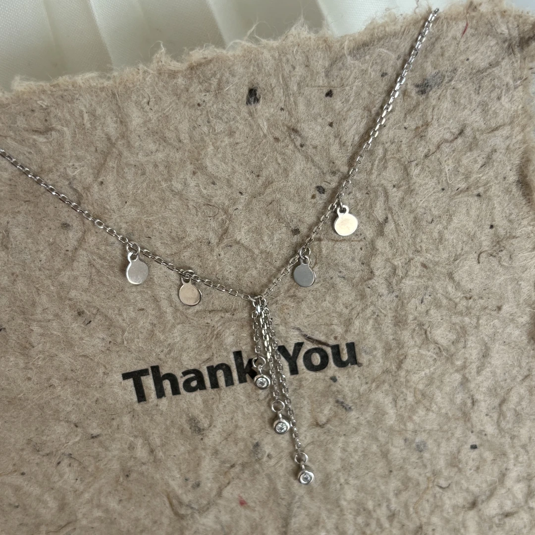 坠链均925银 韩国ins风时尚百搭气质简约 圆片流苏项链