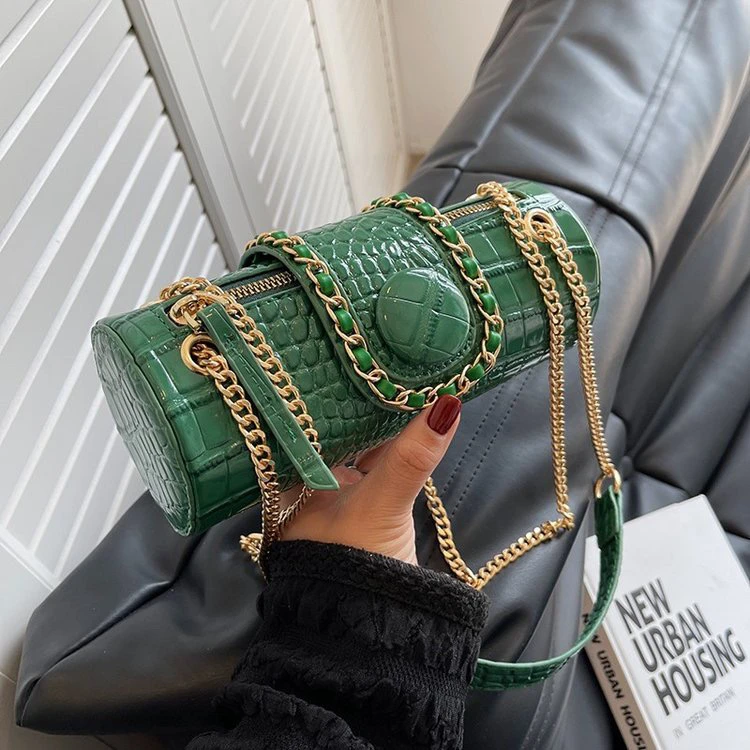 鳄鱼纹链条包包女2024新款潮春夏链条包质感百搭高级感斜挎圆筒包