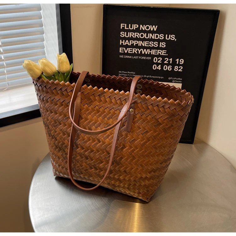 夏季编织大容量手提包包女2024新款单肩草编包海边沙滩度假托特包