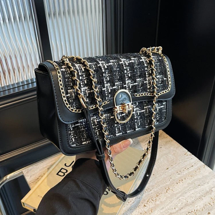 小香风高级感包包女2024新款单肩斜挎小众设计呢子腋下链条小方包