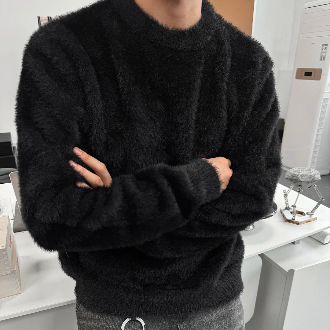 TERRAINCOGNITA23AW保暖圆领宽松情侣多色仿貂毛长袖打底加绒韩版