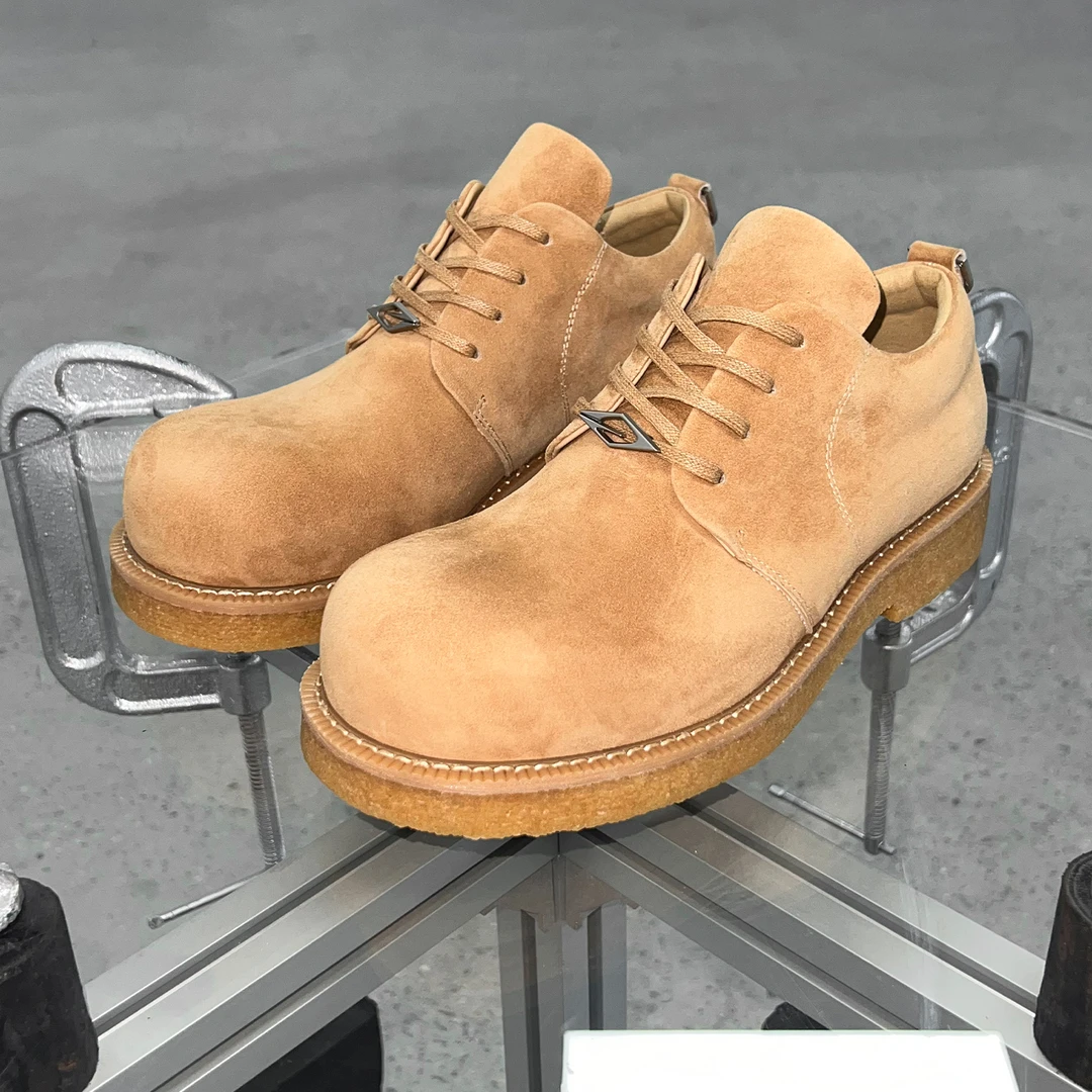 TERRAINCOGNITA-羊皮反绒烟胶软底百搭德比低帮卡其增高男皮鞋