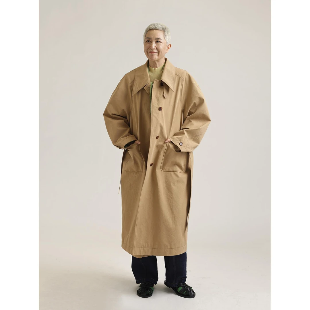 30.R/日本进口 近江晒180支高密全棉 大廓形飞字插肩袖风衣外套