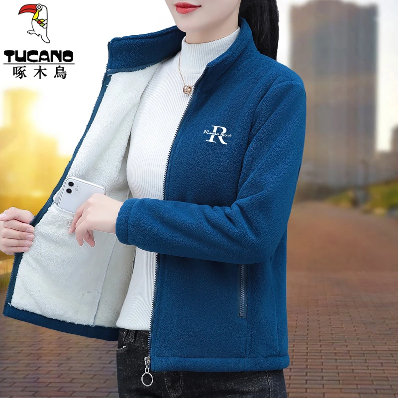 【正品】啄木鸟加绒保暖秋冬厚外套2025新款洋气中年妈妈装立领上衣