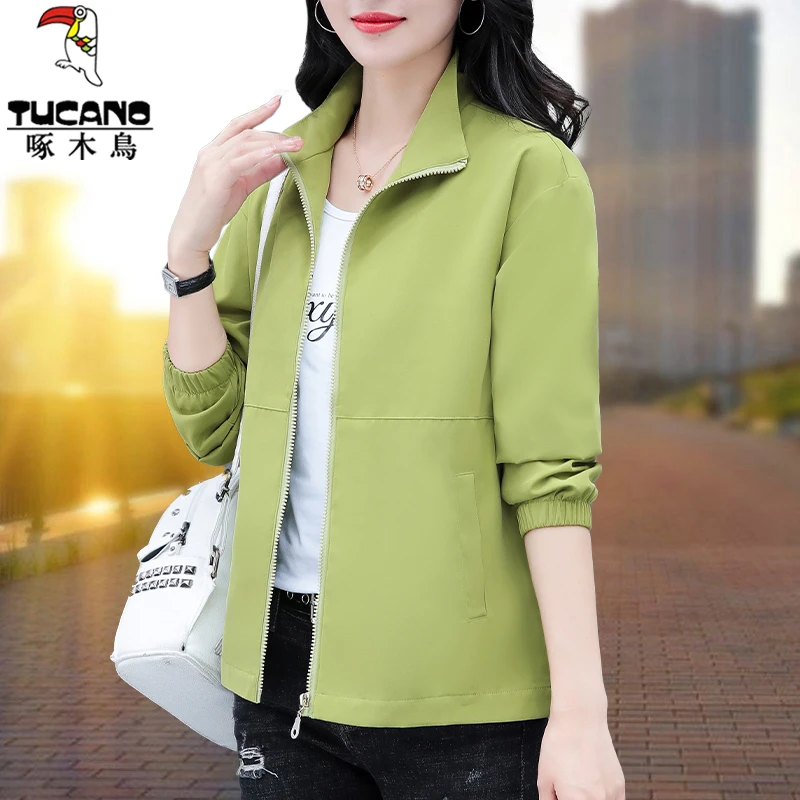 【正品】啄木鸟大码女士短外套2025新款春秋中年妈妈装休闲夹克上衣