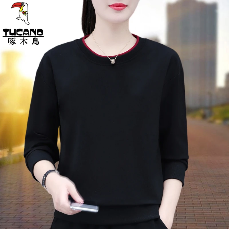 【官方正品】啄木鸟大码卫衣女春秋季新款休闲时尚宽松百搭打底衫