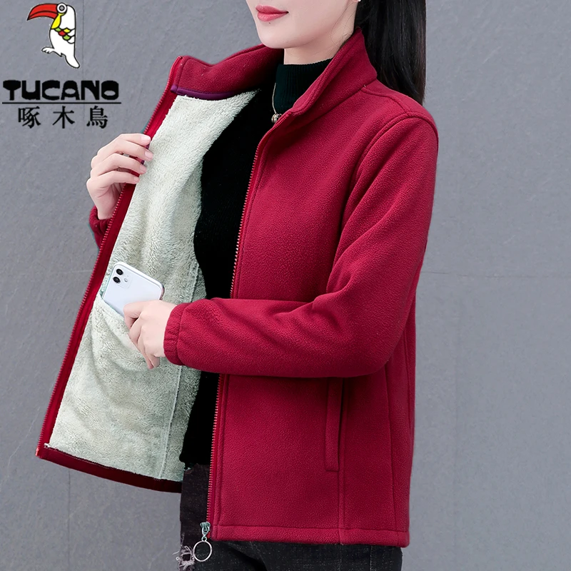 【官方正品】啄木鸟摇粒绒外套女秋冬2025新款加绒加厚抓绒上衣女士