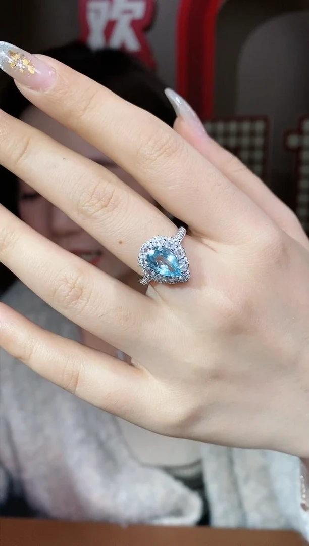 【闪购商品】海蓝宝石戒指银S925镶嵌@@E6397