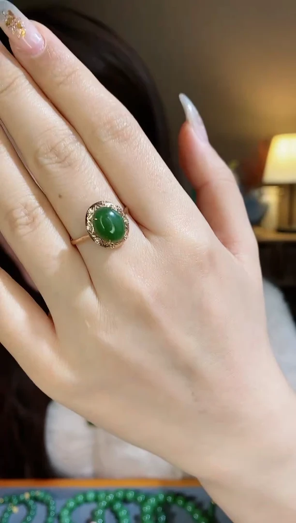 【闪购商品】和田玉戒指18K金镶嵌@@Q3617