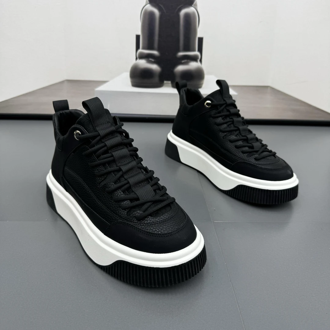 男鞋2024秋冬新款皮面加绒运动休闲板鞋男士百搭厚底增高小白鞋子