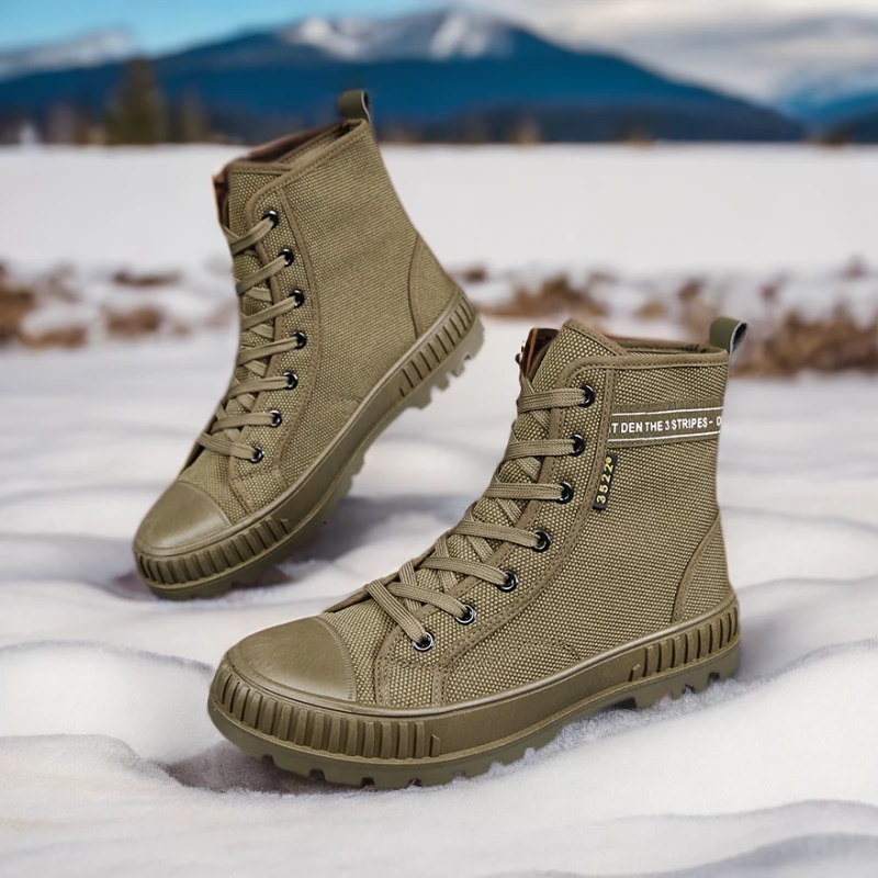 35222024新款户外登山鞋男平底防滑工地劳保鞋加绒棉鞋高帮单靴