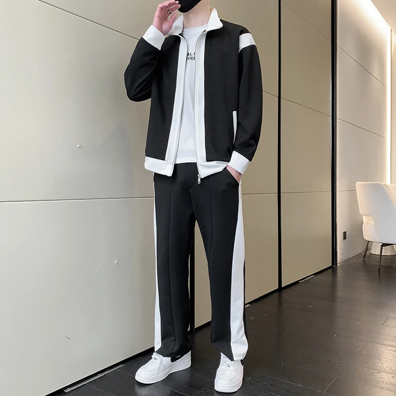 拼色休闲运动套装2023春季新款男女时尚个性新款潮男痞帅两件套潮