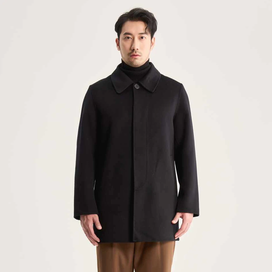 男装 100%羊绒翻领隐藏扣短款大衣