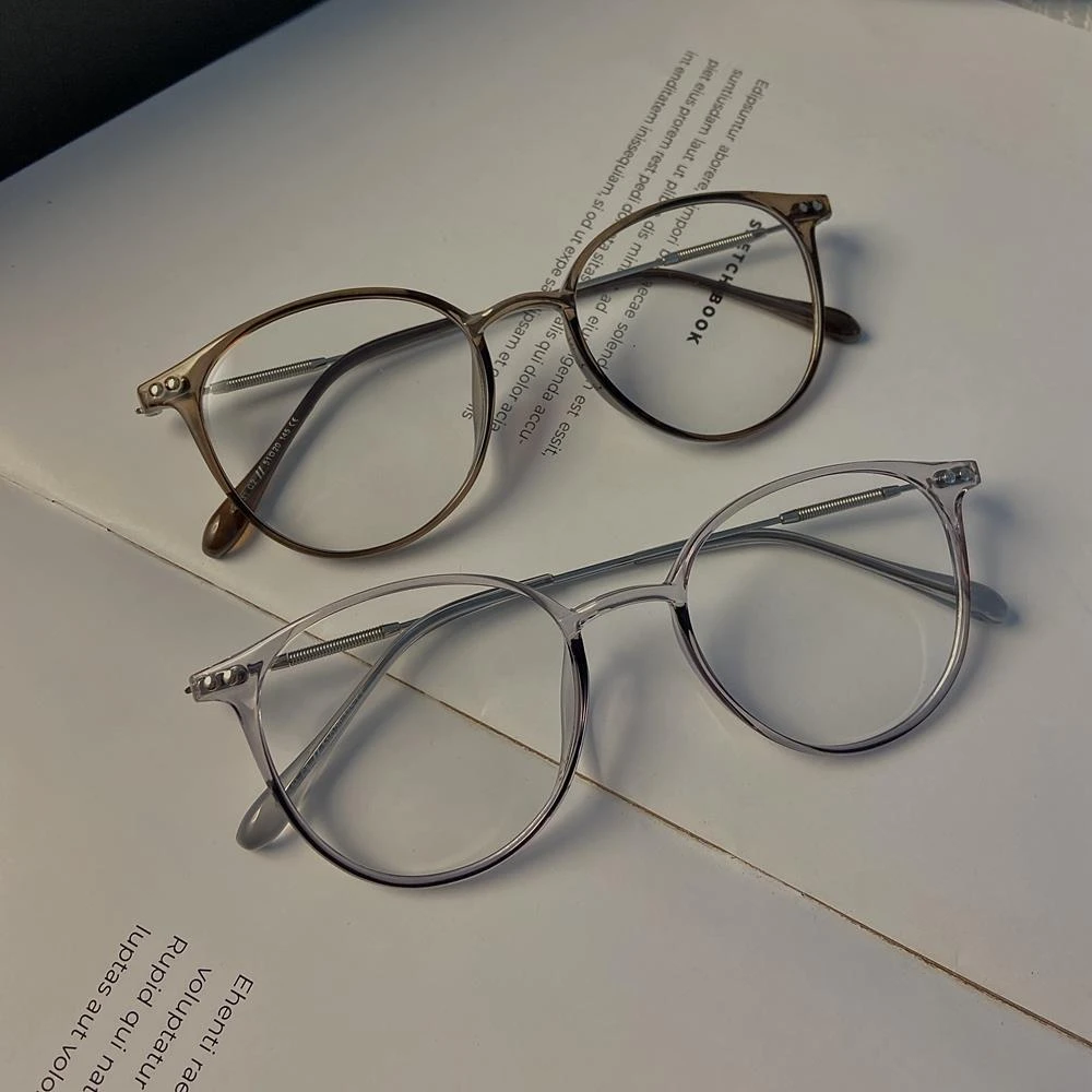 2024新款平光眼镜框架女轻透灰色眼镜框男圆形透茶色近视眼镜潮