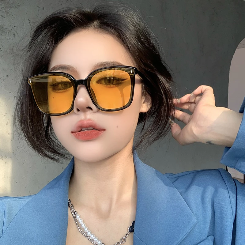 gm复古方形透明黄色明星大脸显瘦墨镜开车防紫外线男女太阳镜偏光