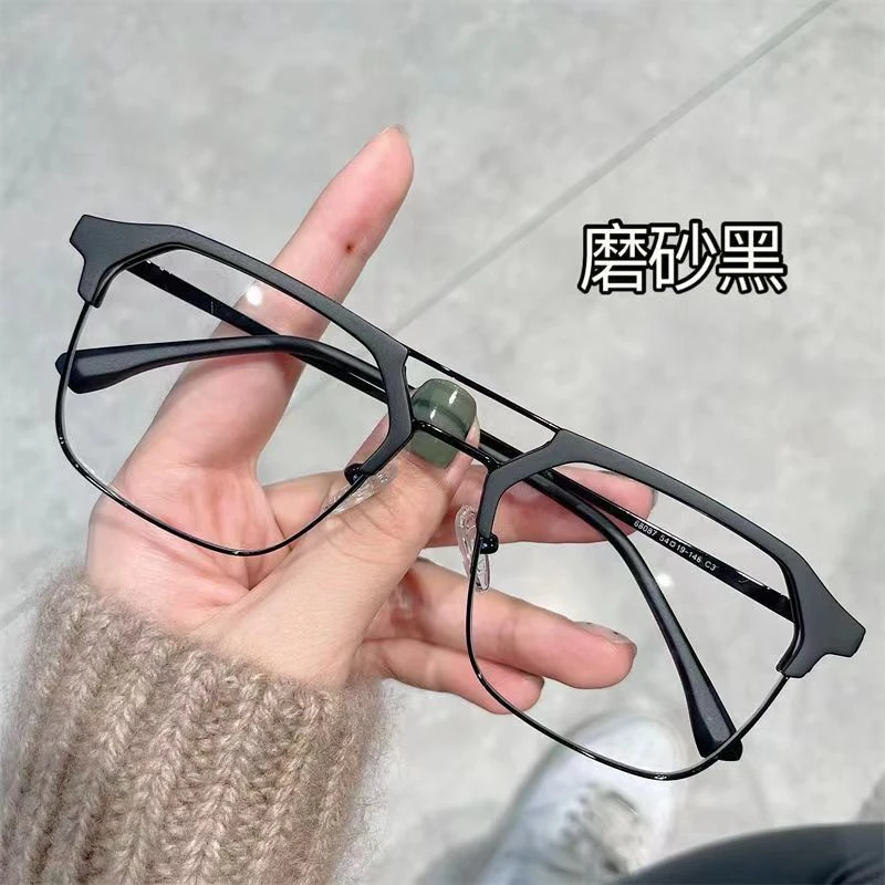 近视眼镜男痞帅气双梁半框可配度数防蓝光抗辐射护目平光镜框女潮