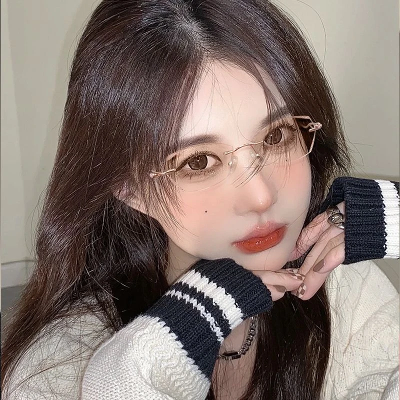 无边框近视眼镜ins高颜值防蓝光防辐射有度数无边框平光镜女轻