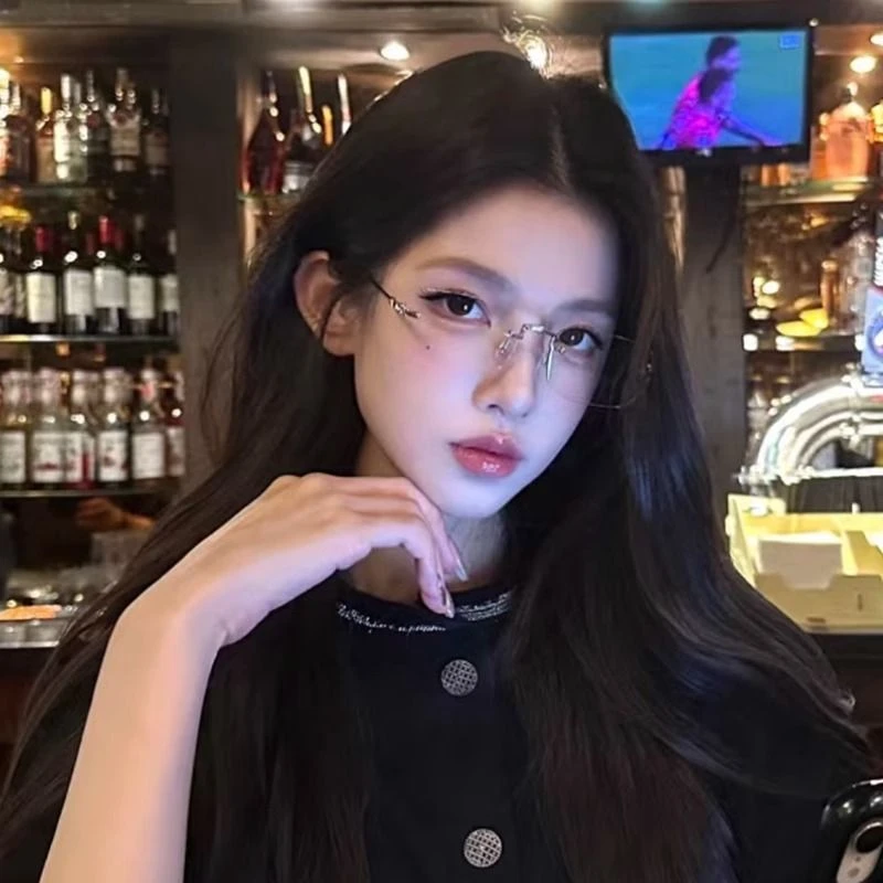 素颜神器无框眼镜近视女度数可配高级感无边框纯欲防蓝光银色镜框