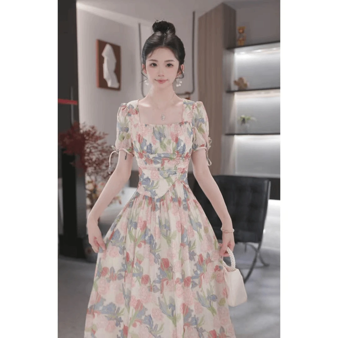 薇美儿-【粉雾鸢尾】2024年新款气质显瘦高级感时尚收腰连衣裙