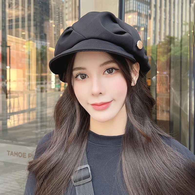 简约百搭大头围显脸小报童帽云朵帽贝雷帽大头女贝雷八角帽气质