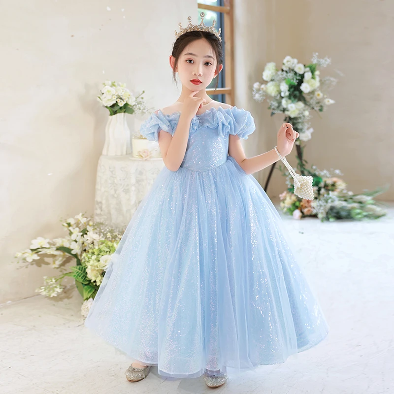 女童礼服高端洋气公主裙女孩花童婚纱蓬蓬纱裙儿童钢琴走秀演出服