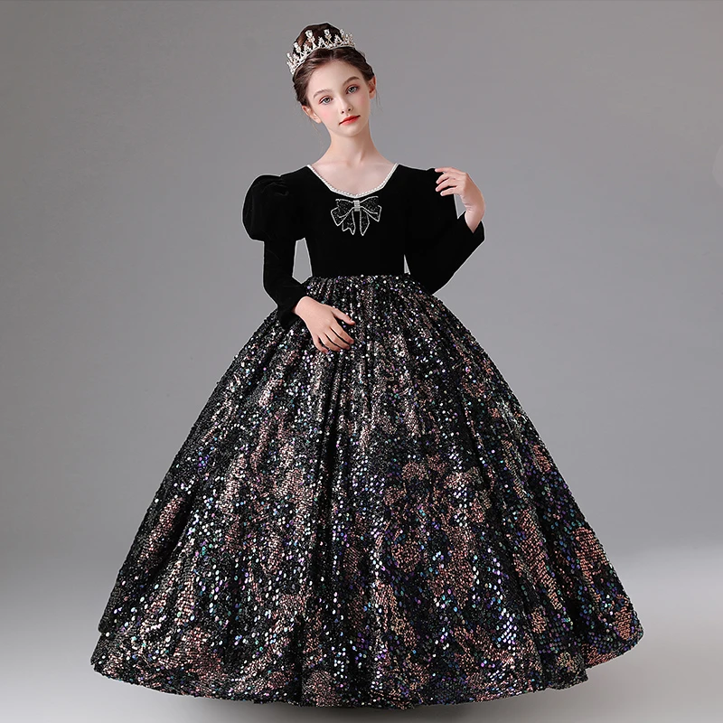 女童礼服亮片公主裙小众高端儿童主持人模特走秀女童生日礼服裙