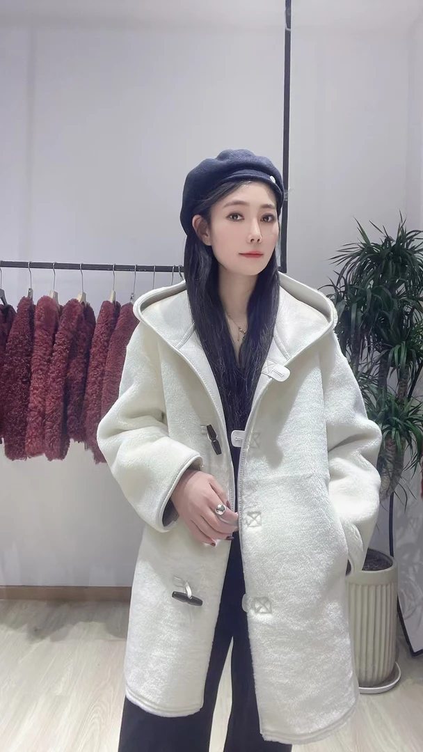 【雪顶】6133中长款两面穿连帽设计师时尚大衣新款