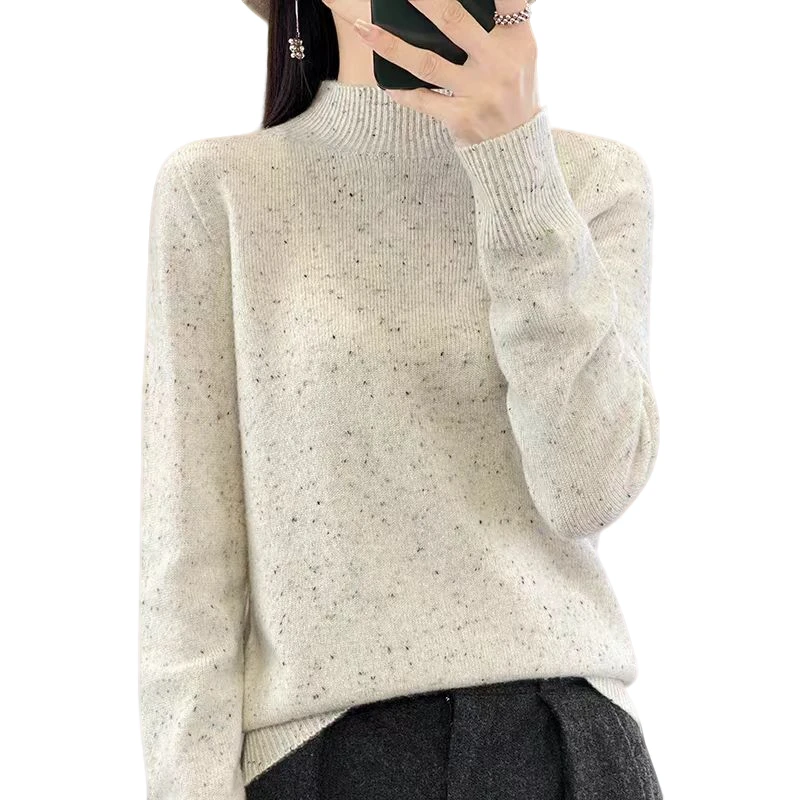 西夏尚美【8970】金豆纱线一线成衣无缝山羊绒毛衣气质简金豆豆毛衣