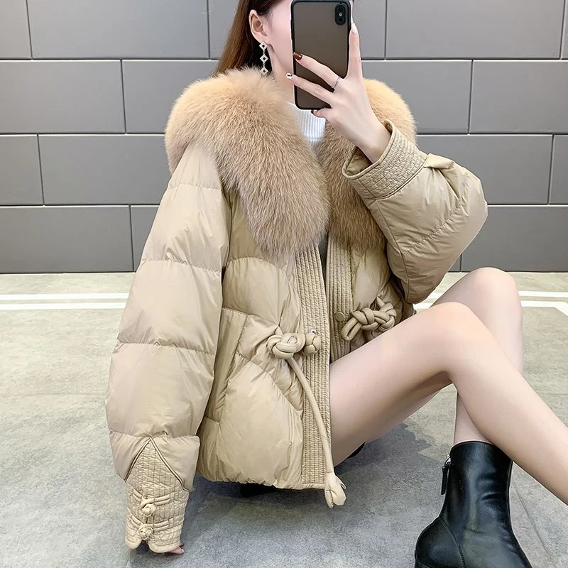 鸭鸭海宁狐狸毛皮草外套女2023新款短款毛绒一体欧货羽绒服冬爆款