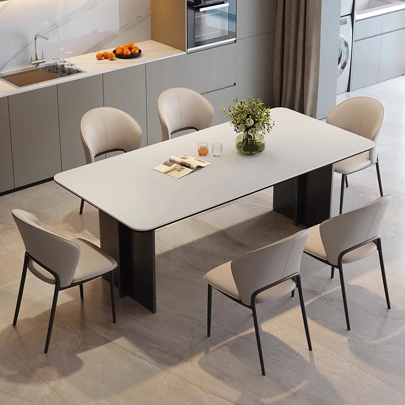 岩板餐桌意式极简长方形实木餐桌轻奢简约家用餐厅小户型吃饭桌子