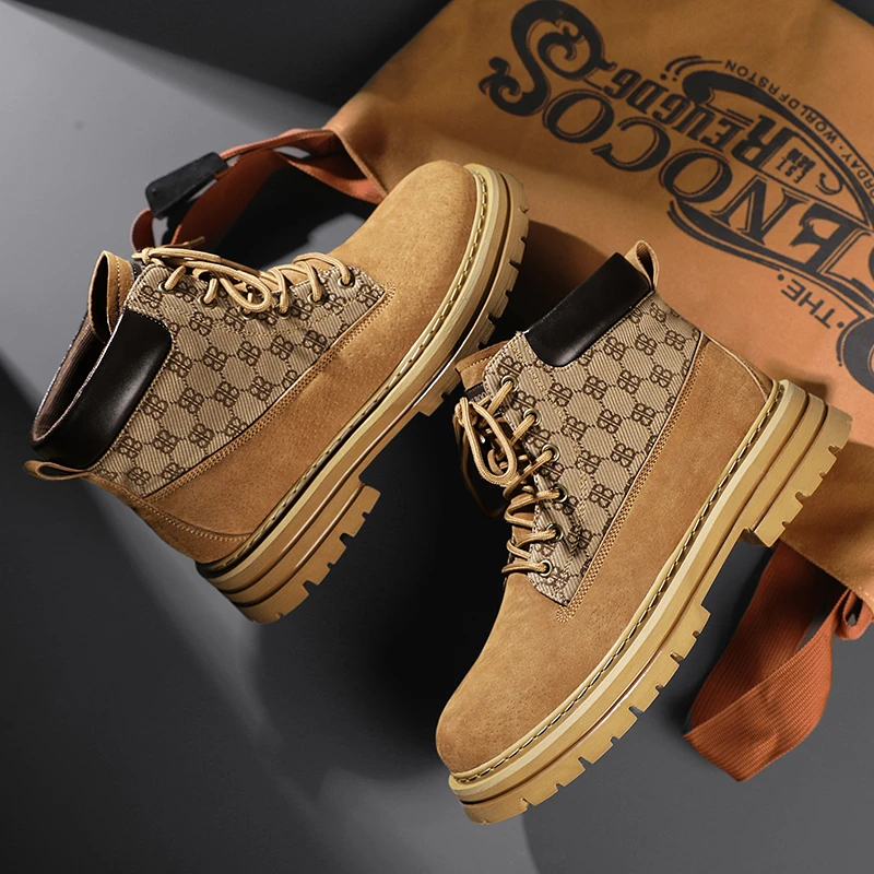 冬季时尚英伦风靴子情侣马丁靴百搭休闲真皮厚底秋冬潮流大黄靴