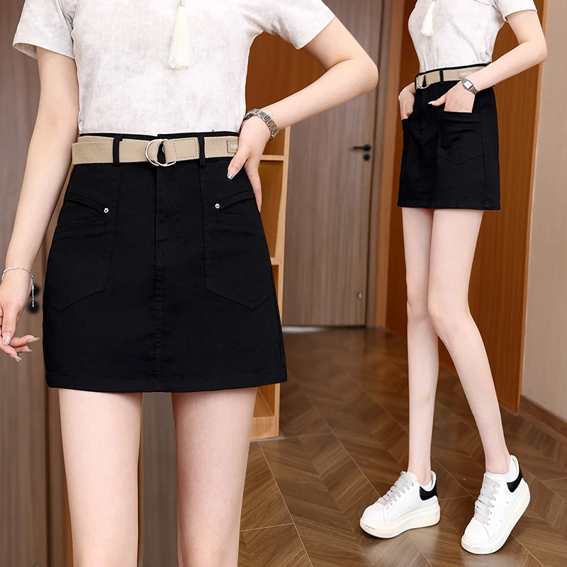 洗水弹力棉牛仔短裙女高腰半身裙遮肉A字裙2025夏新欧若风包臀裙