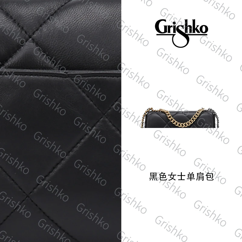 Grishko 黑色轻奢羊皮纹时尚潮流女士单肩斜挎商务包