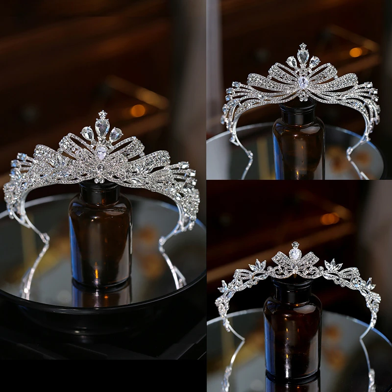 新娘皇冠奢华甜美蝴蝶结锆石公主王冠结婚主婚纱闪耀发饰A0184