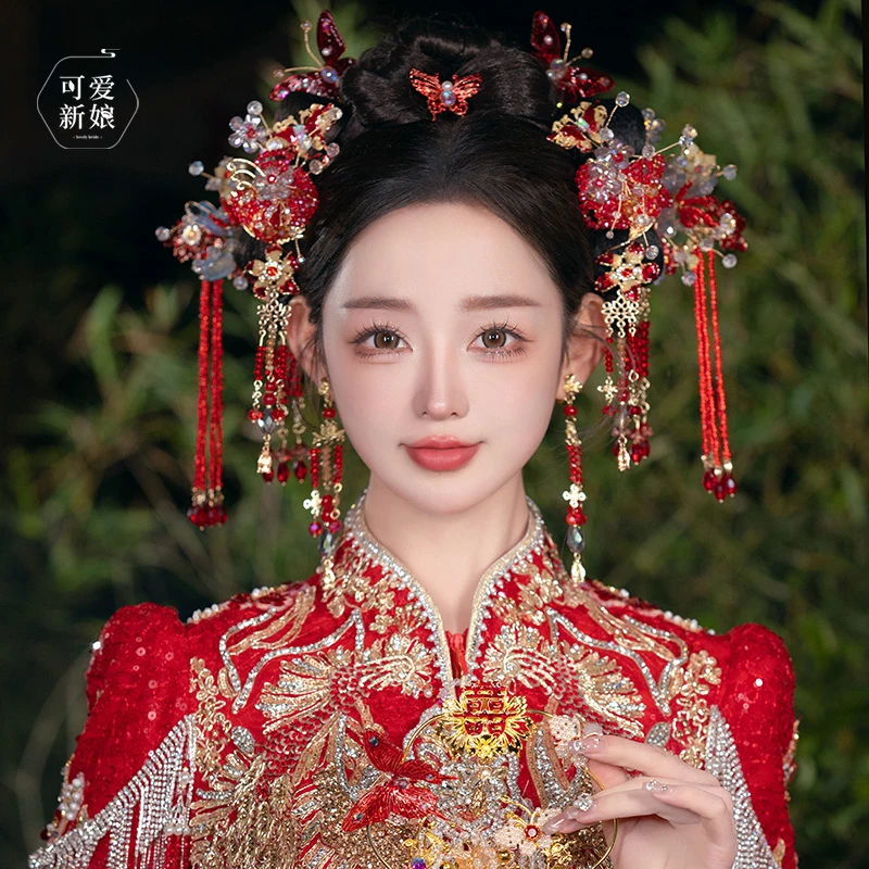 合金婚庆饰品 高级水晶串珠流苏发饰结婚龙凤褂配饰20240437