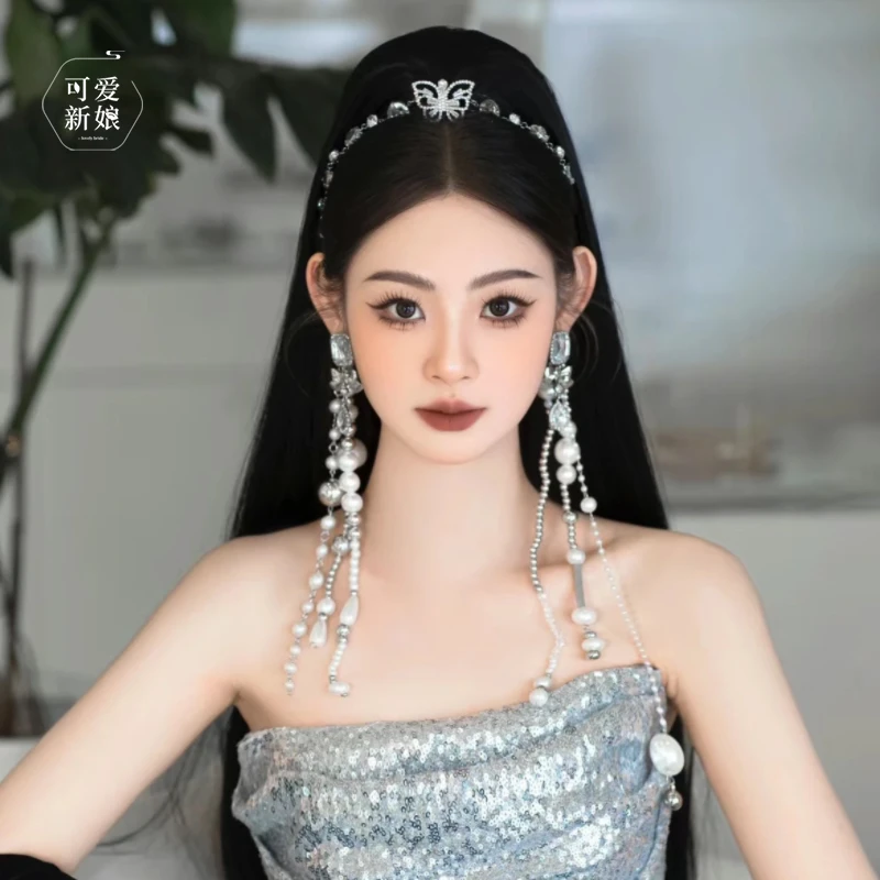 合金婚庆饰品 韩式轻奢水晶链条流苏发箍结婚礼服发饰20240212