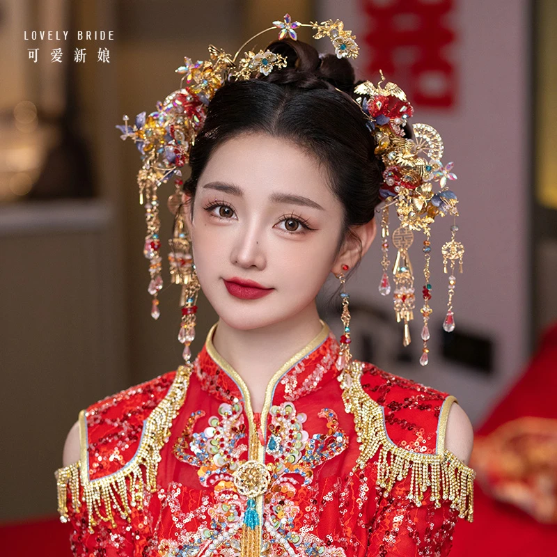 合金婚庆饰品 复古半冠头饰古装秀禾服手工凤冠婚礼配饰品HZ336