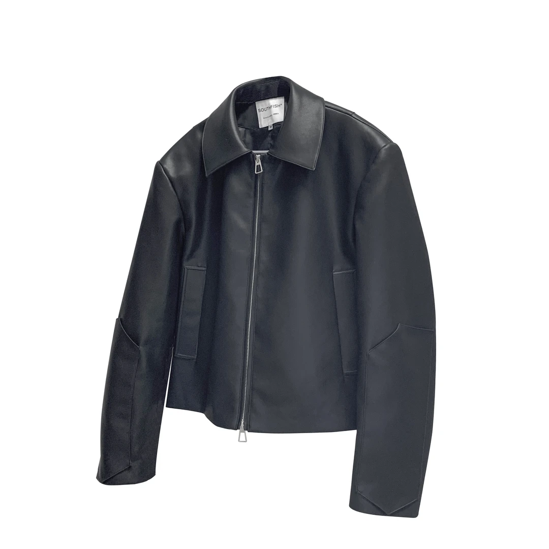 SOUTHFISH铠甲护手cleanfit短款软糯皮衣气质极简夹克休闲男外套