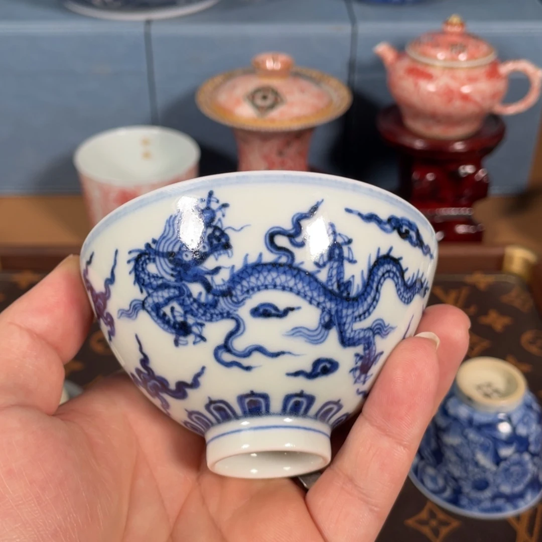 【闪购商品】瓷杯柴窑双龙鸡心杯