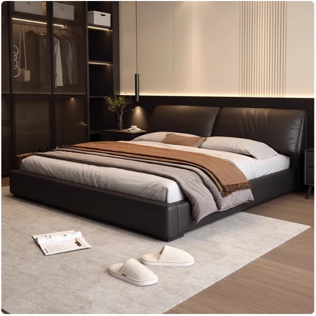 OQFW 大象耳朵皮艺床 黑色 意式真皮床意式极简轻奢双人真皮床