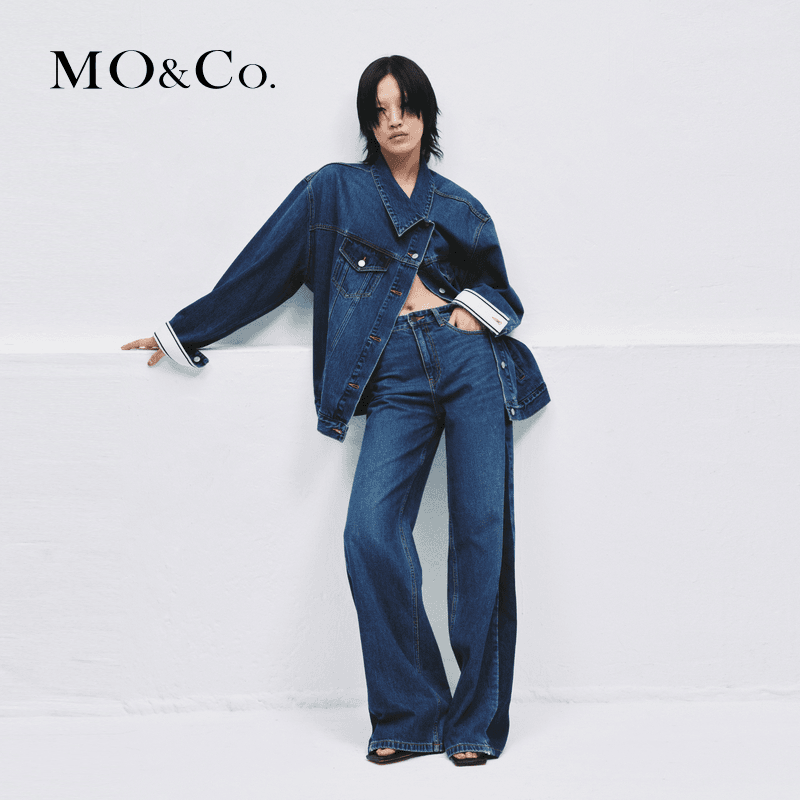 【土耳其棉】MOCO秋落肩廓形斜门襟牛仔外套MBC3JKTK01
