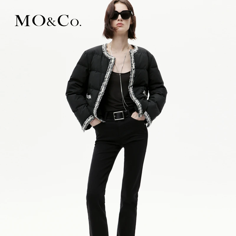 【90%鸭绒】MOCO冬防寒粗花呢镶边短款羽绒服外套MBC4EIN021
