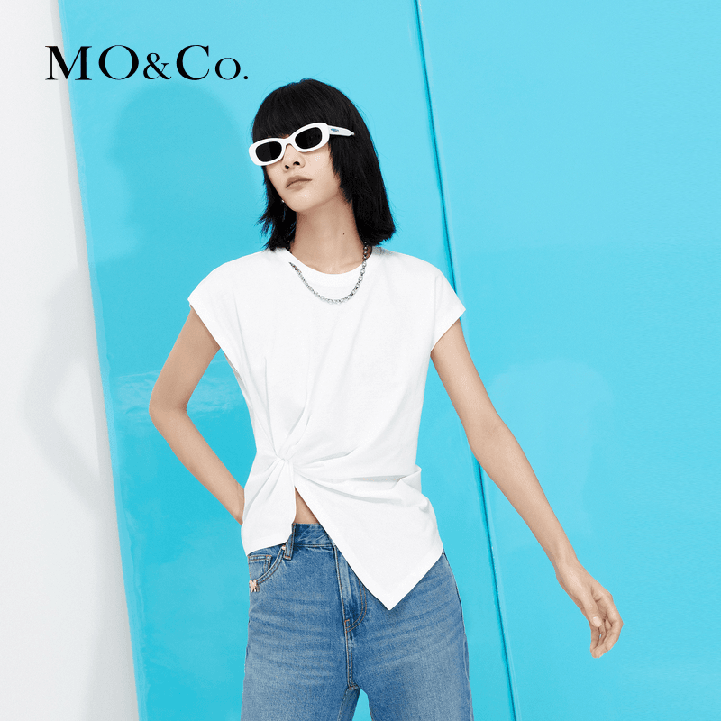 MOCO夏解构扭结不规则金属链圆领T恤MBD2TEET13