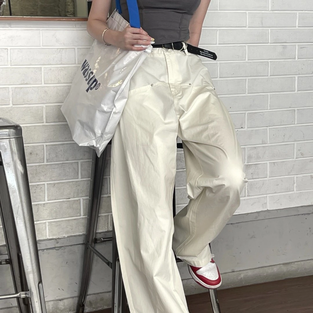 美式香蕉裤女休闲西装裤显瘦卡其色工装裤女百搭拖地宽松阔腿裤子