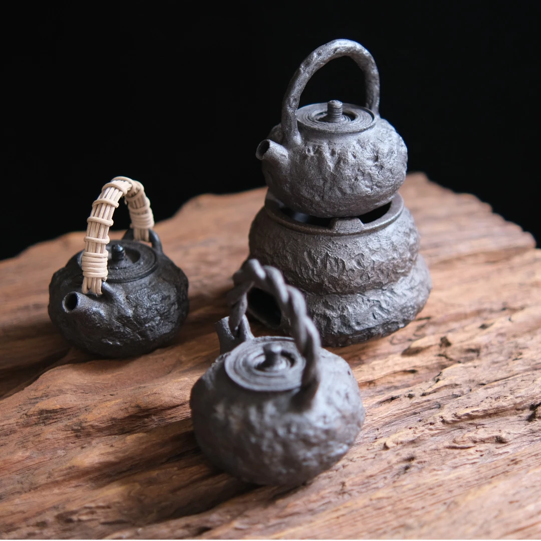 全手工紫砂南蛮壶 古拙肌理提梁煮水壶烧水壶