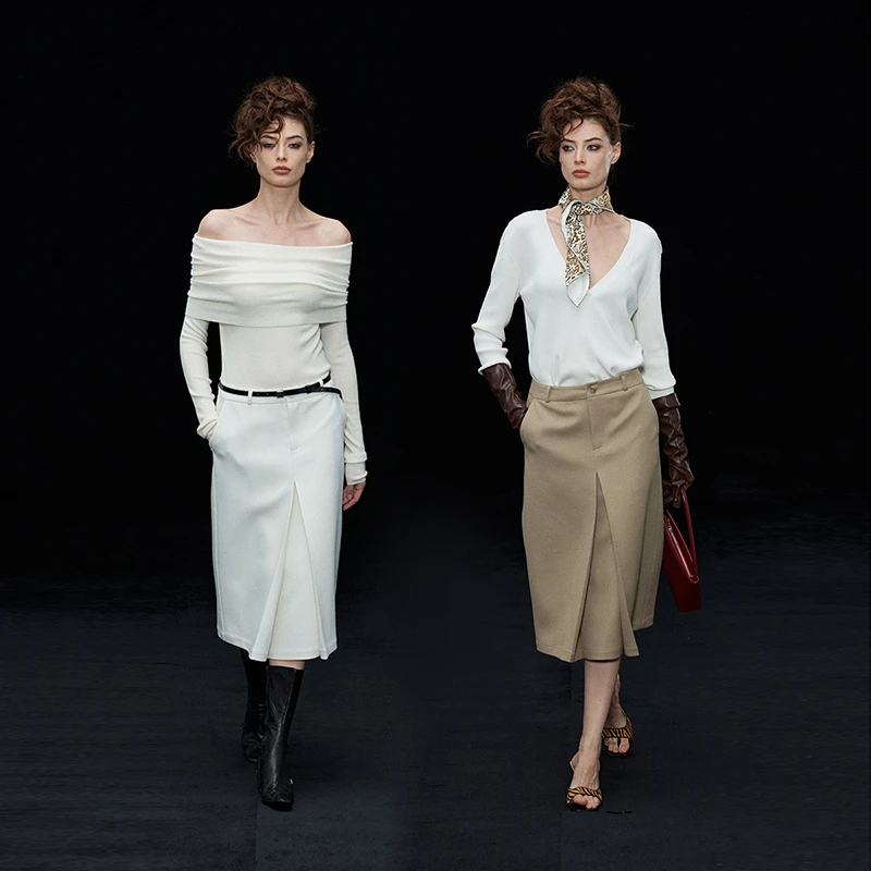 randpickee｜Retro系列-立体压褶西装半身裙