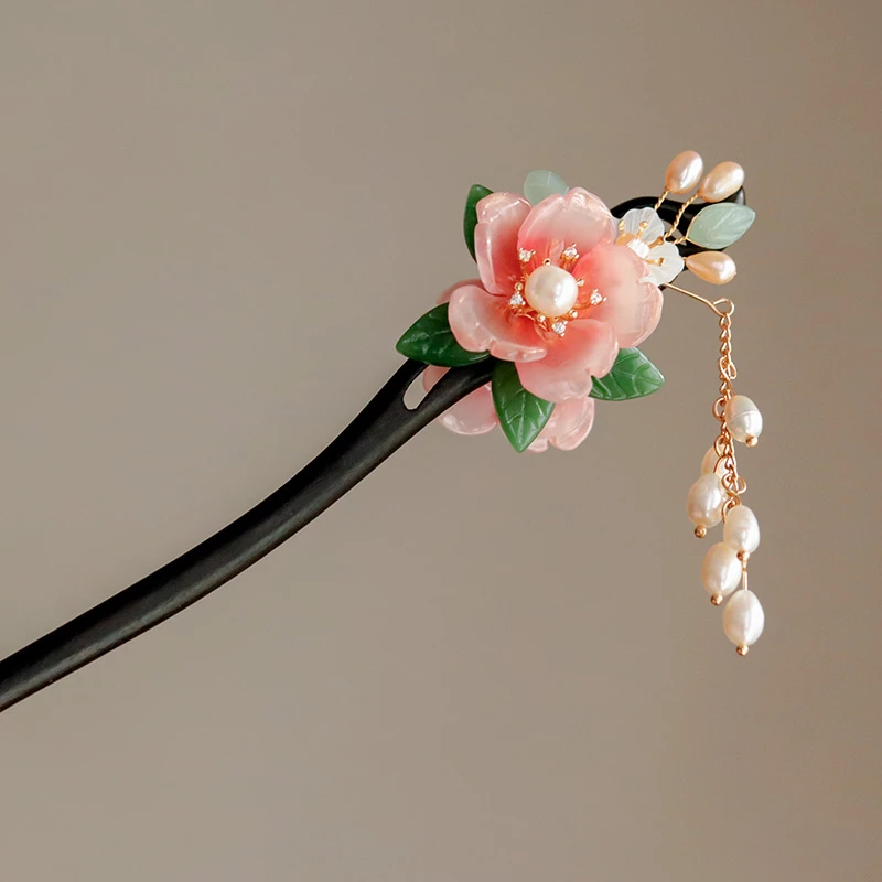 幻竹黑檀木发簪流苏盘发古典盘发旗袍汉服发饰